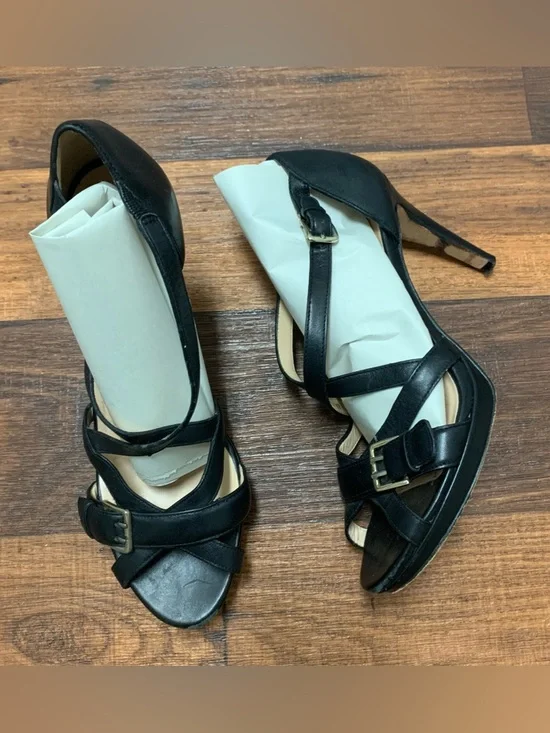 Cole Haan Nike Air Black Leather Strappy Open Toe Heels Size 10B Buckle Sandals - Picture 4 of 7